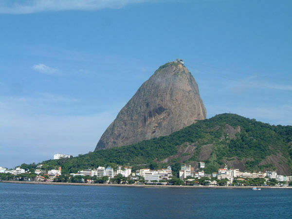 RIO’S SUGARLOAF MOUNTAIN seen from cruise ship sailing around the world