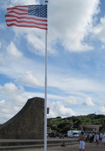 US Flag at Ohama Beach is one way of honoring the fallen