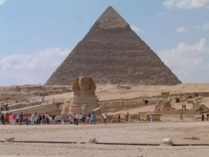 The sphinx in front of a pyramid