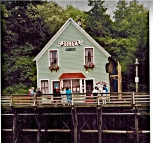 Green house on dock in Alaska